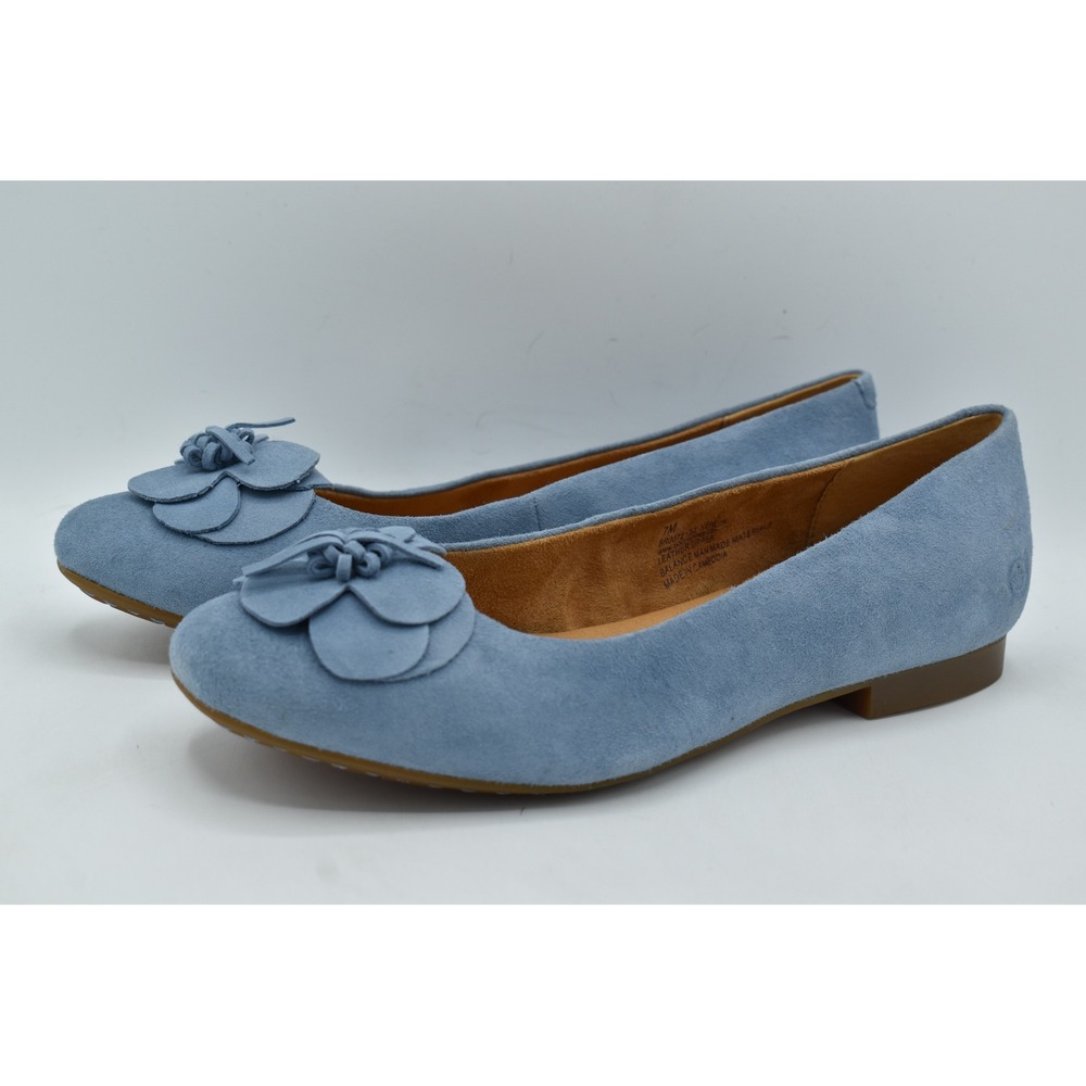 Born Women Size 7 Petula Light Blue Suede Floral Flower Ballet Flats Shoes - Picture 1 of 12